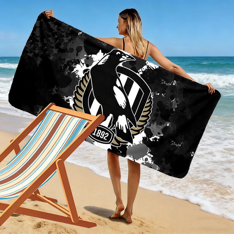 Collingwood Magpies Print Beach Towel, Large Soft Quick Dry Towel for Beach Camping Swimming