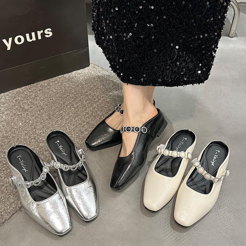 French Inner Heightening Bag Head Half Slippers Women's Summer Outer Wear 2025 New One-pedal with Skirt Single Shoes Cool Slippers