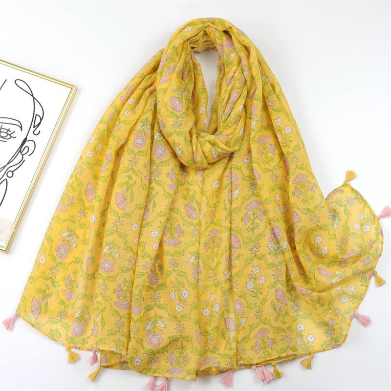Spain Lovely Poppy Floral Tassel Viscose Shawl Scarf Lady High Quality Wrap Thin Headband Bufandas Muslim Hijab Sjaal 180*90Cm