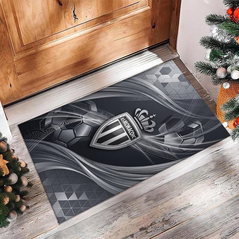 Monaco FC Soccer Football Pattern Soft Area Rug Non Slip Indoor Floor Carpet Sports Decor Mat for Bedroom