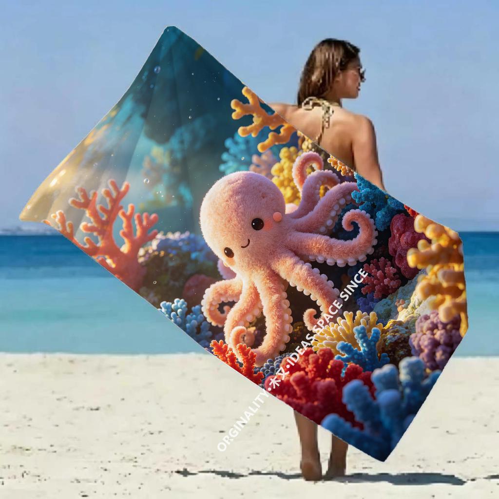 Cute Octopus Coral Beach Towel Patterned Sunscreen And Windproof Suitable For Swimming Pool Camping Travel