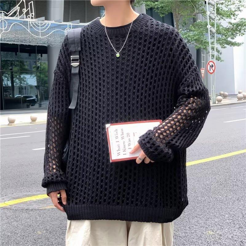 Унисекс свитер-пуловер с ажурной вязкой – Толстая линия, модный корейский стиль Tide