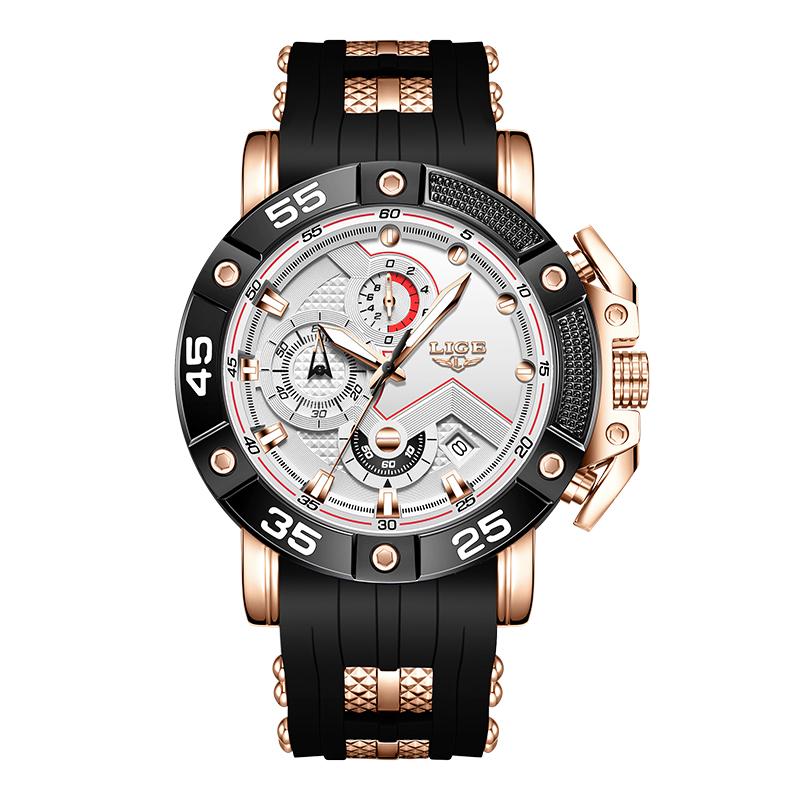 LIGE Men Watch Fashionable Sports Waterproof Silicone Strap Men's Quartz Watch