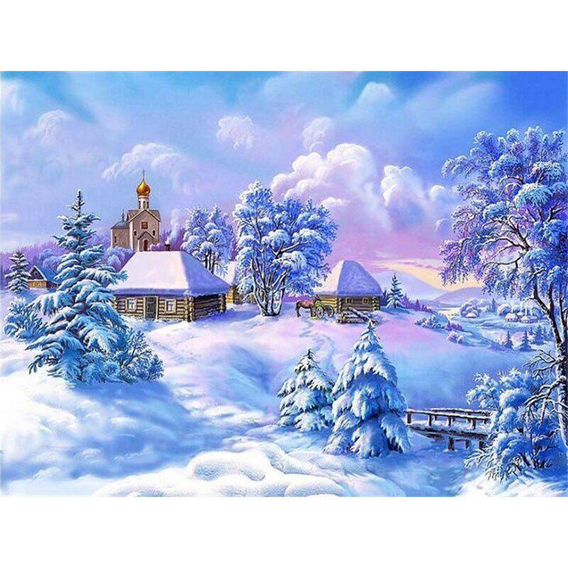 Snow Scenic DIY 5D Diamond Painting Full Round Rhinestone Winter Scenery Diamond Embroidery Cross Stitch Kits Home Decor