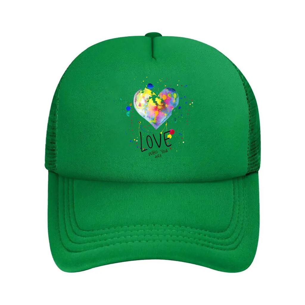 Love Who You Are Colorful Watercolor Heart Art Mesh Baseball Cap Casual Hat Outdoor For Womens Unisex FeUnisex