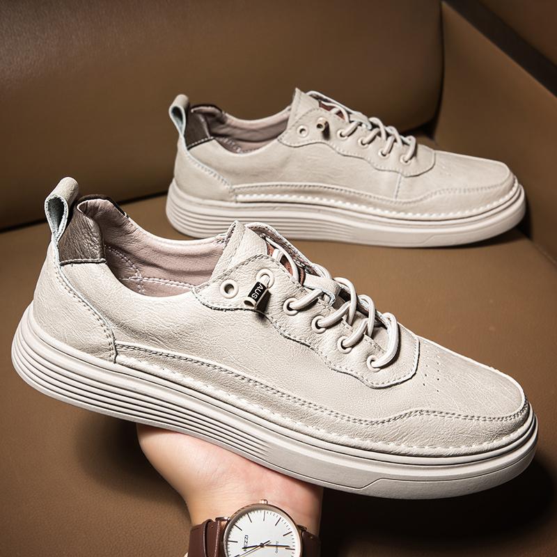 Модные мужские кроссовки на шнуровке, весна-осень, мужская повседневная обувь, мужская обувь из натуральной кожи с мягкой подошвой, коричневые/черные/бежевые туфли