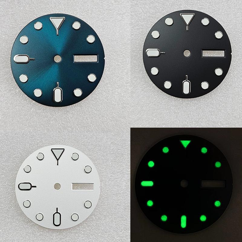 1PC 28.5mm Green Luminous Dial Watch Dial for NH36 Movement Dual Calendar Watch Faces for Men Accessories