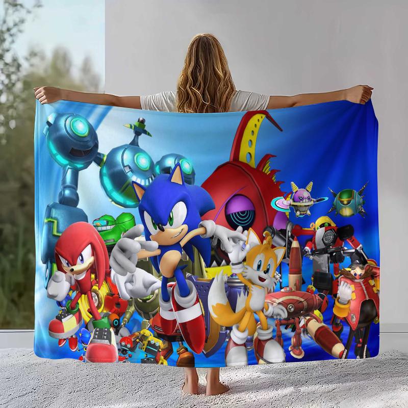 Ретро Мультяшное Игровое Фланелевое Одеяло S-Sonic, Ультра Мягкое Теплое Плюшевое Покрывало для Дома, Спальни, Кровати, Дивана, Походного Пикника, Подарок