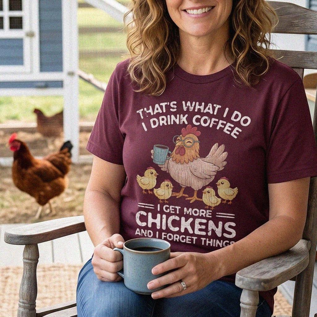 Coffee Chicken Shirt, Farm Life Tee, Crazy Chicken Lady, Retro Distressed Print