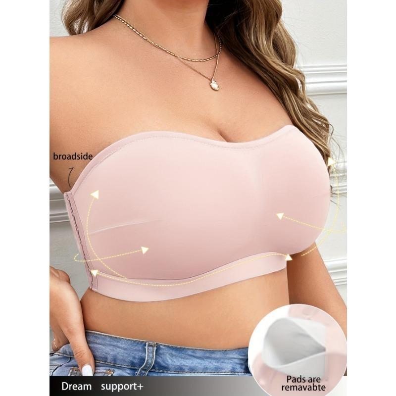 Однотонный простой strapless bandeau с боковой застежкой, большого размера, тонкий, беспроводной, бесшовный бюстгальтер