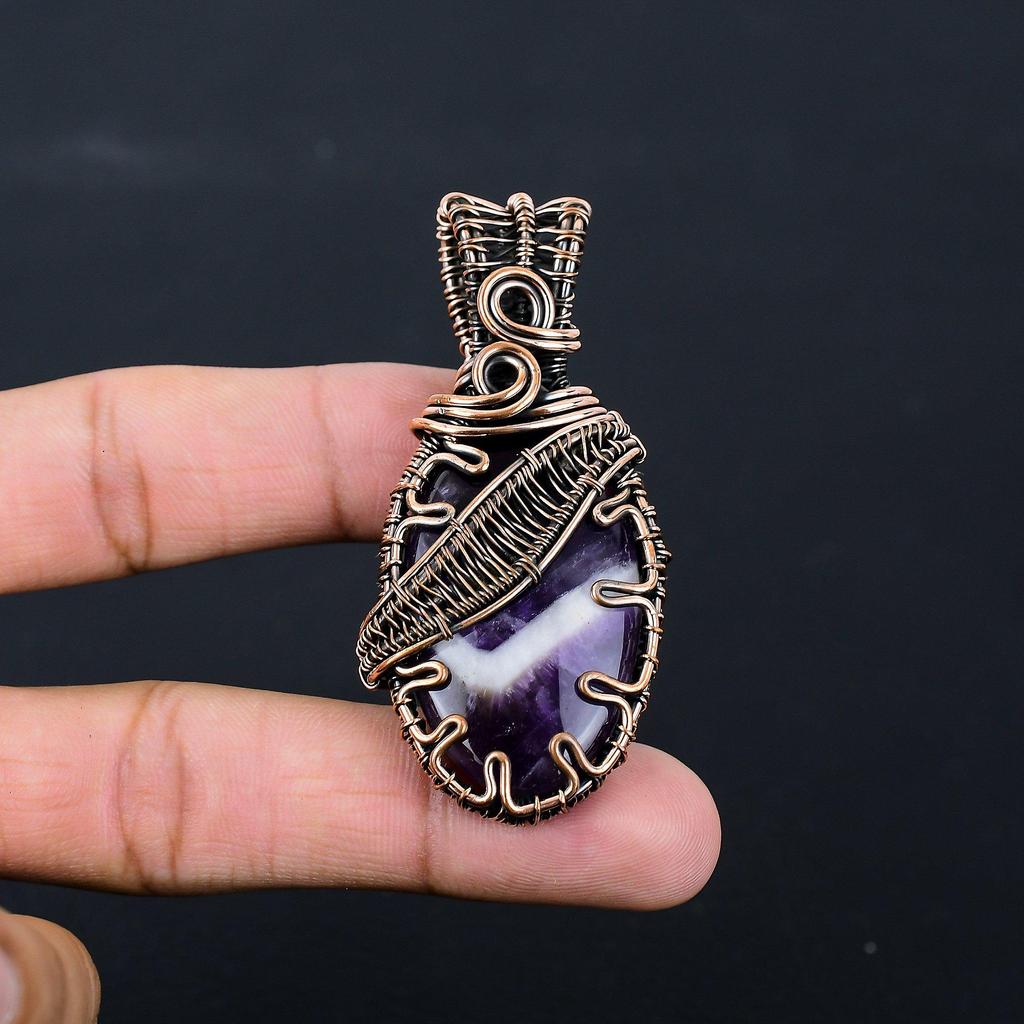 Sage Amethyst Gemstone Pure Copper Wire Wrapped Handmade Pendant Jewelry For Her