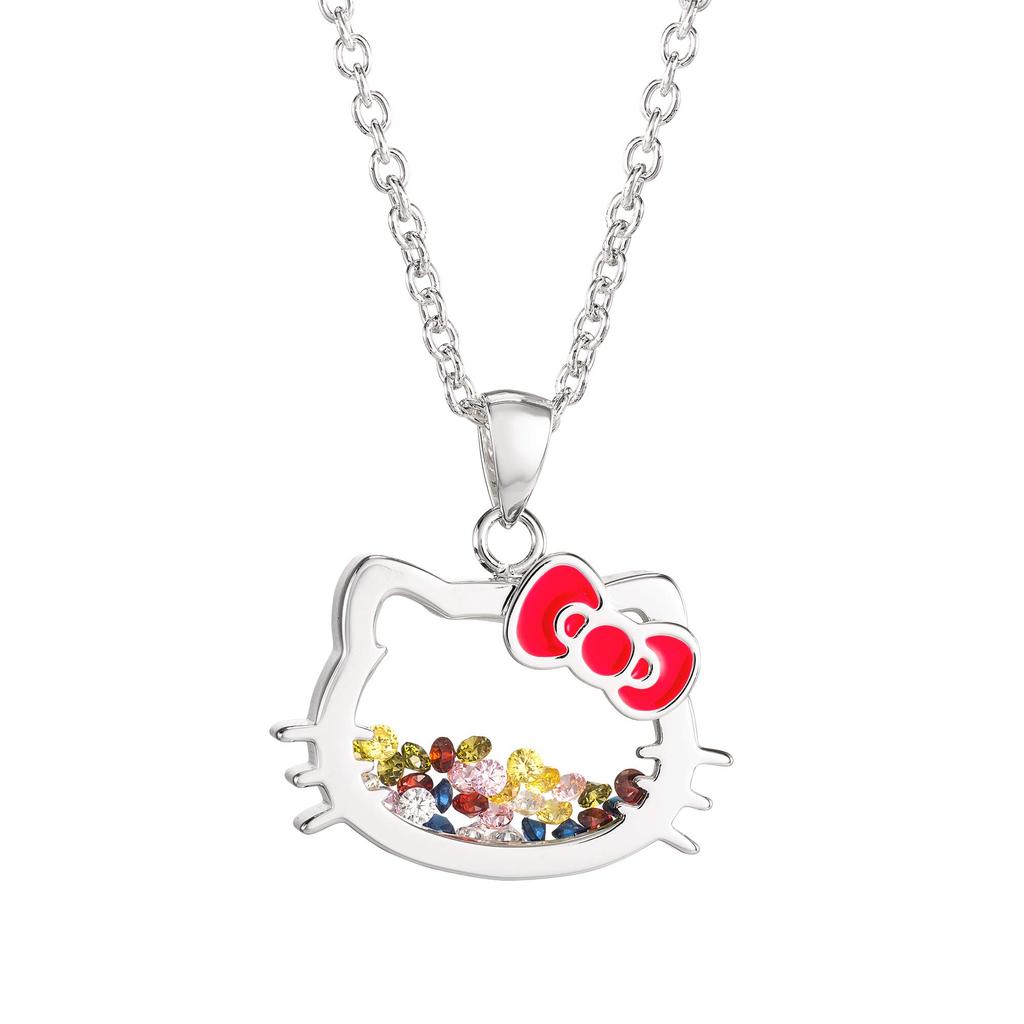 Hello Kitty Sanrio Shaker Pendant Necklace 18 Inch Silver Plated Necklace Officially Licensed Metal Women's - Product,