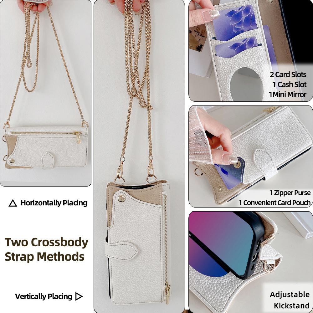 For Samsung Galaxy F06 5G Leather Case Wallet Stand Cover Irregular Tail Style with Chain Strap