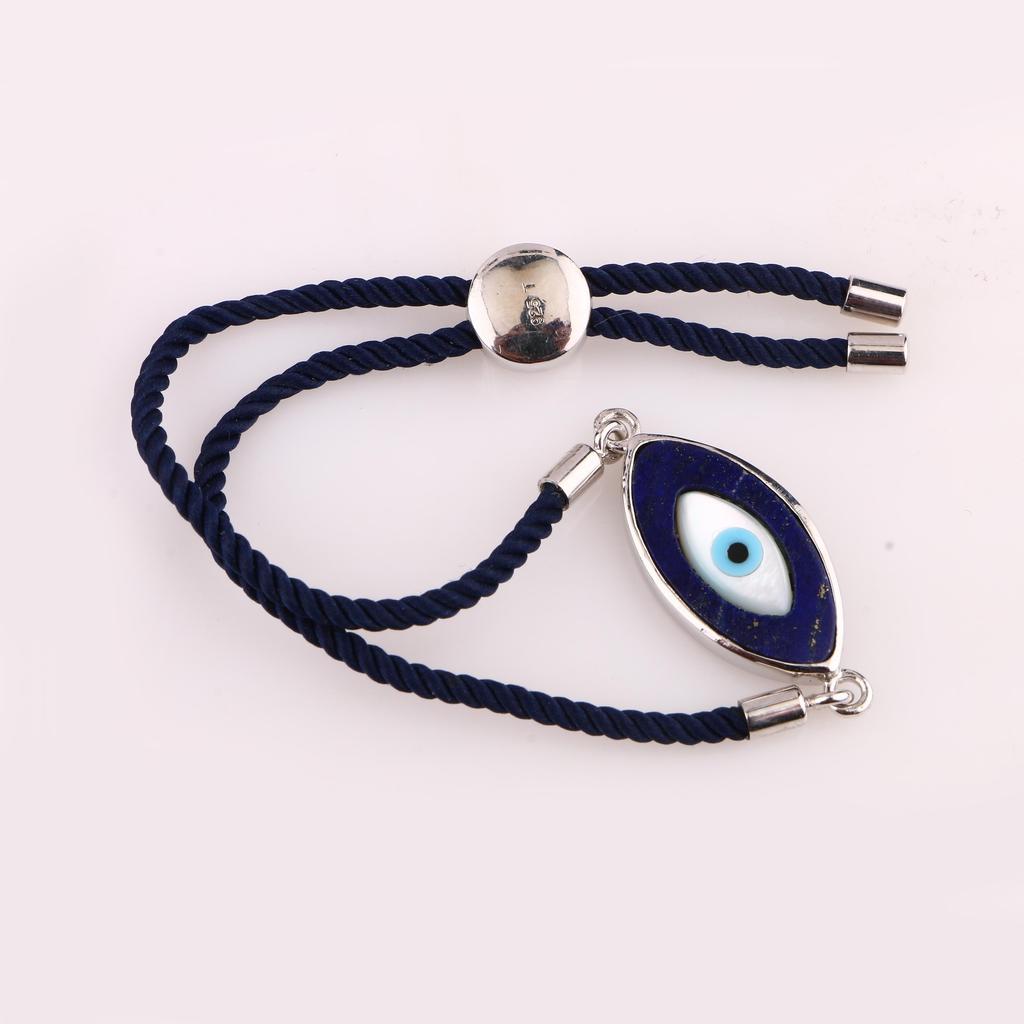 Natural Lapis Lazuli Mother of Pearl Thread Bracelet 925 Sterling Silver Jewelry