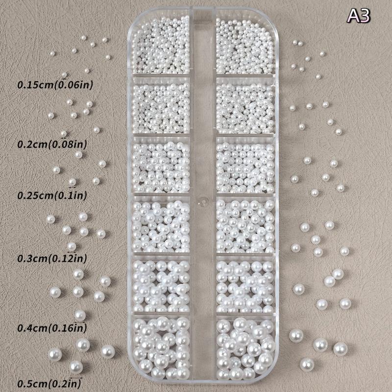 6/12 Grids/Box Colorful Round Pearls Nail Beads Charms Caviar Jewels Half Round Pearl Gems for DIY Nail Art Decoration
