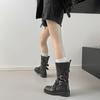 2025 осень и зима новая средняя труба ретро британский стиль пряжка ремешка шнуровка ботинки Мартин женские на толстой подошве увеличивающие рост западные ботинки женские