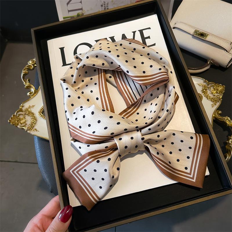 French Polka Dot Silk Scarf Headband Neckerchief Foulard Female Hair Scarfs Neck Tie Lady Skinny Scarves Soft Satin