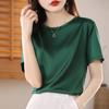 Summer Women's T-shirt Satin Acetate Round Neck Short Sleeve Mulberry Silk Solid Color Loose Round Neck Half Sleeve Simple Silk Smooth