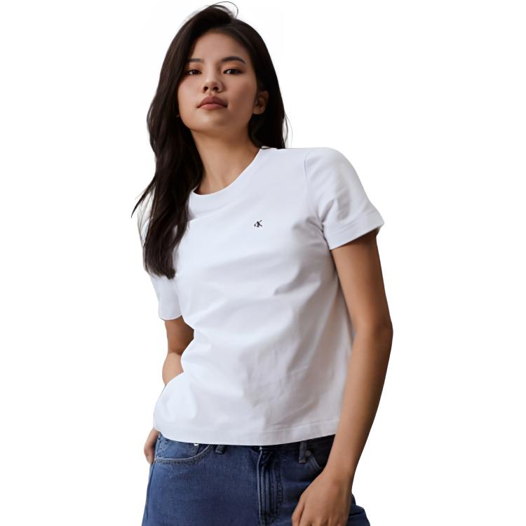 Calvin Klein Повседневная хлопковая облегающая футболка с вышивкой и круглым вырезом, коротким рукавом, унисекс, топы 40WH105-540
