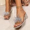 Внешнеторговые женские сандалии большого размера с цветком из стразов, 2025 новинка, прозрачная платформа, сандалии для вечеринки, платья, на высоком каблуке