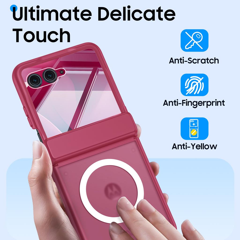 Для Motorola Razr Ultra 2025 / Razr Ultra 2026 Магнитная зарядка, Тонкий дизайн, Защита экрана, Защита шарнира, Матовый ударопрочный чехол для телефона - Розовый