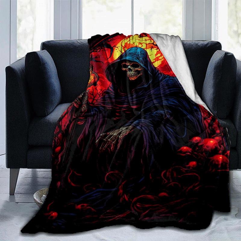 1pc Skeleton Printing Lightweight Flannel Blanket, Comfortable and Warm Blanket, for Camping Sofa Bed and Couch Office, Gift