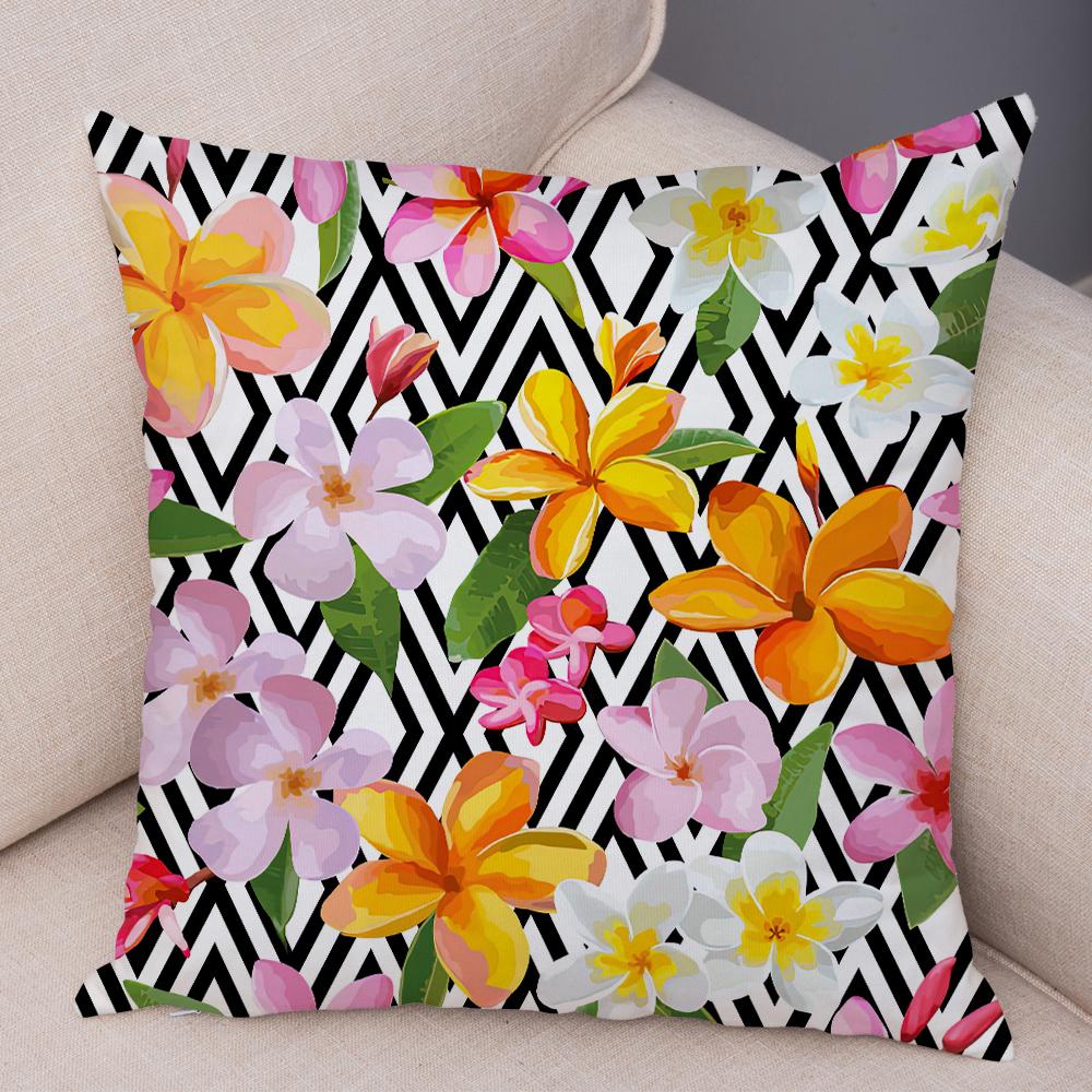 Tropical Floral Cushion Cover Plumeria Hibiscus Flower Print Soft Fabric Living Room Sofa Decor Pillow Case