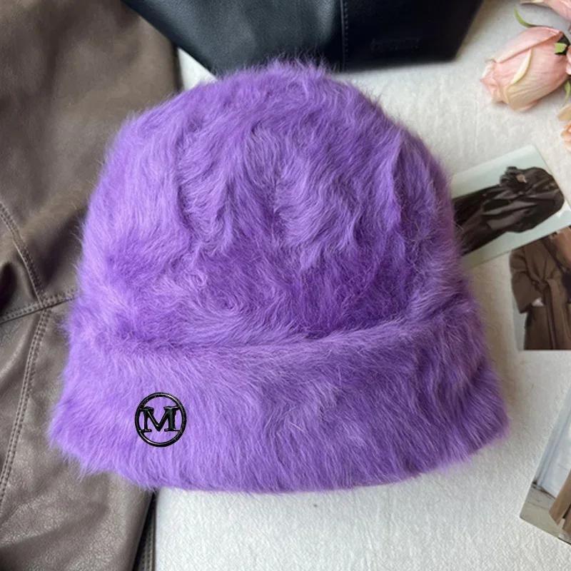Fashion Rabbit Fur Beanies Women Soft Warm Fluffy Angola Winter Knitted Hat Female Plush Windproof Bonnet Skullies Cap
