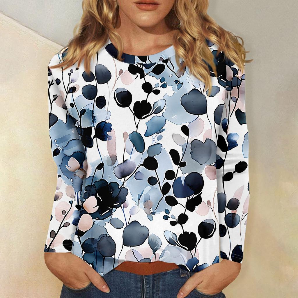 Женский модный повседневный пуловер с круглым вырезом и длинным рукавом с цветочным принтом