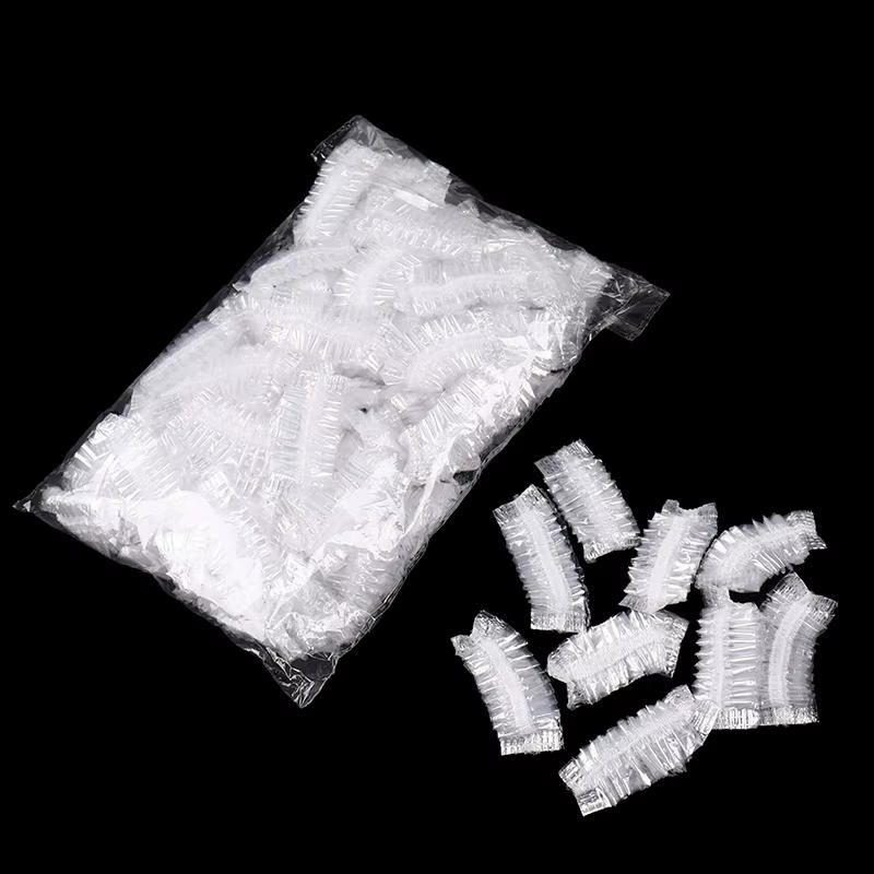 100 PCS Waterproof Earpack Plastic Wrap Disposable Hair Earmuff Dye Transparent Elastic Shower Hair Dye Protection Tool Ear Shield