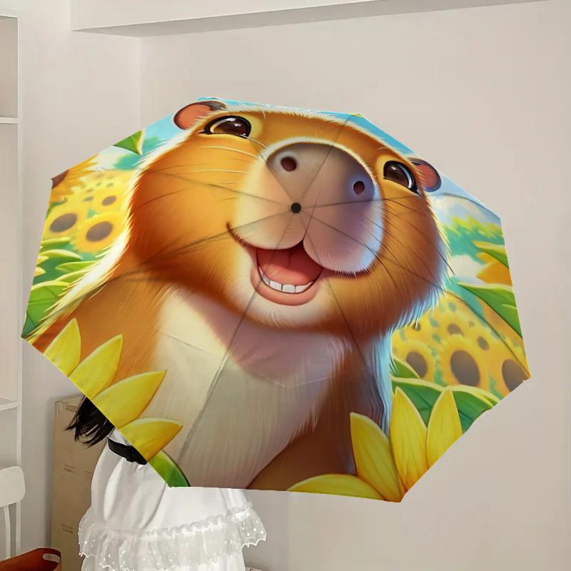 1pc Capybara, Sunflower Field Automatic Open/Close Umbrella, Folding Compact Umbrella with Lightweight Design for Women/Men yy251028233
