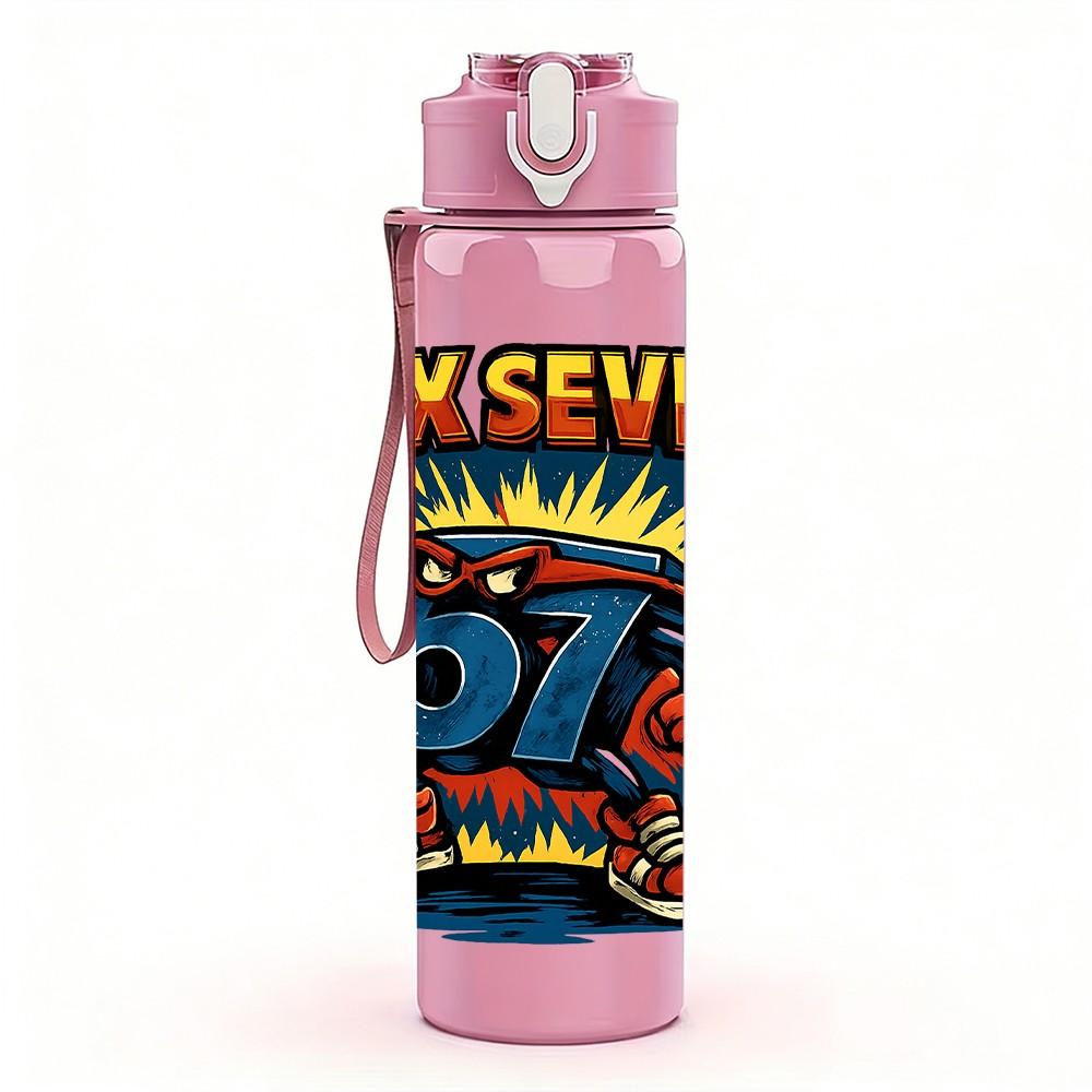 1PC May Seven 67 Graffiti Letter 750ml Color Plastic Sports Water Bottle Leakproof Flip Straw Lid Suitable for Sports Office Home Use