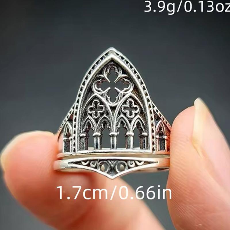 Ретро Личность Древний Серебряный Цвет Полый Рельеф Корона Замок Кольца для Женщин Мужчин Хэллоуин Тренд Готическая Бижутерия