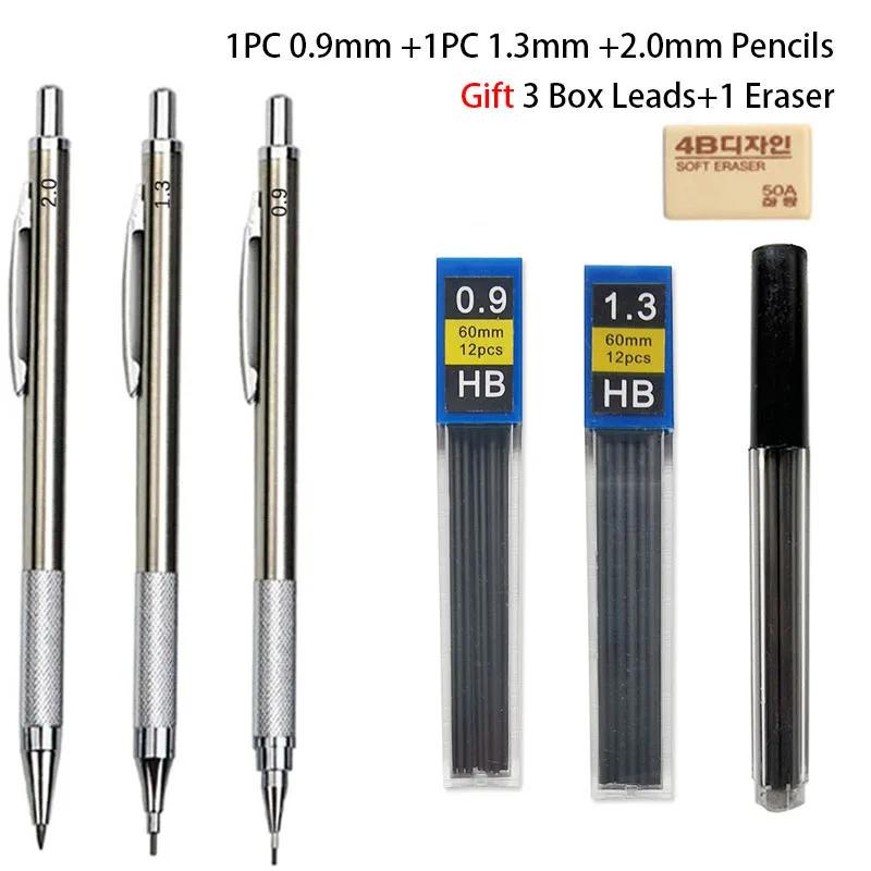 0.3 0.5 0.7 0.9 1.3 2.0 3.0mm Mechanical Pencil Full Metal Art Drawing Painting Automatic Pen Office School Supply Stationery