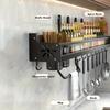 1pc Kitchen Wall-mounted Spice Storage Rack With Hooks, Hanging Tableware & Utensils Holder, Household Storage Organizer
