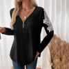 Women's Lace Splicing Long Sleeve Blouse Comfortable Classic Top