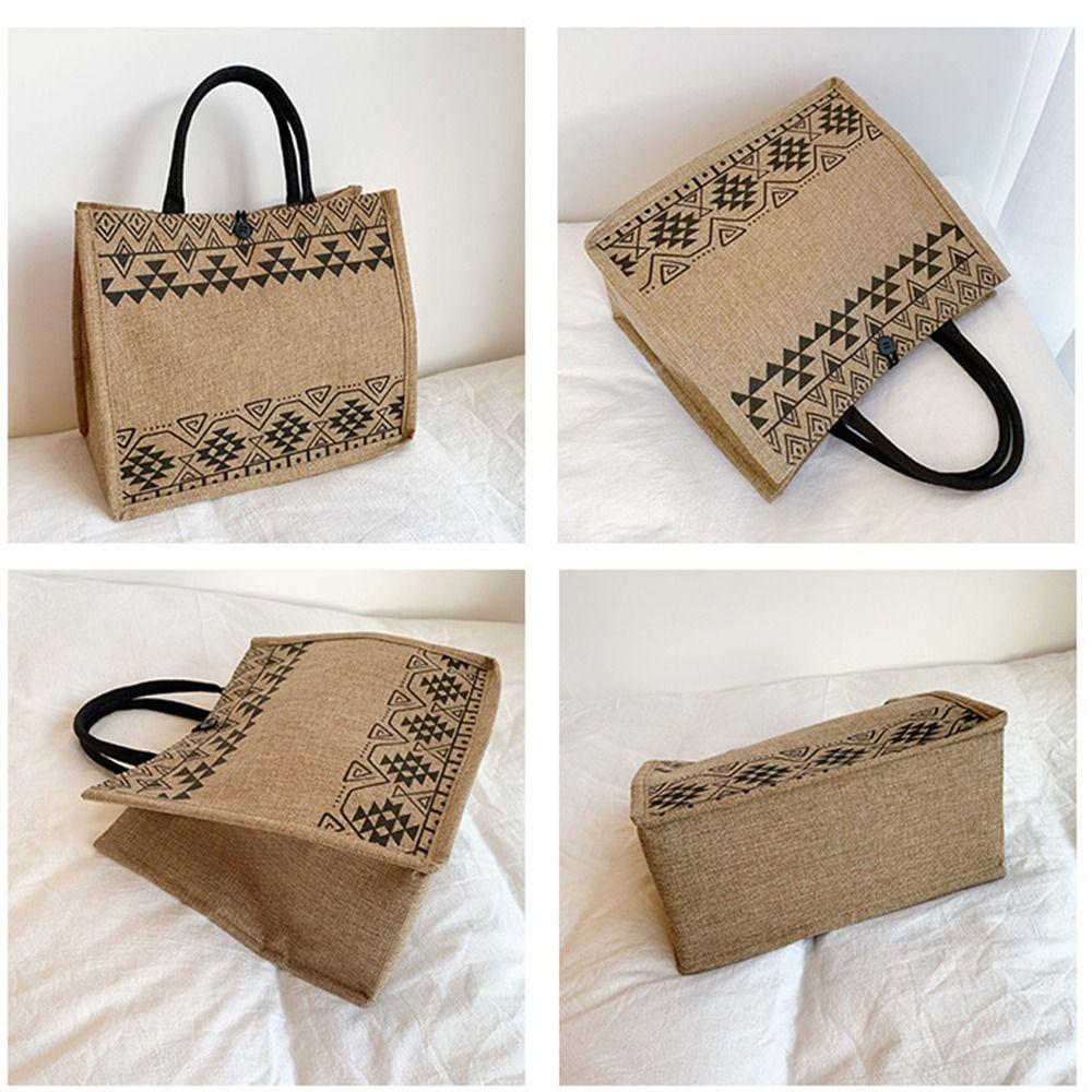 Style Linen Bag Women Tote Bag Bohemian Shoulder Bag Large Capacity Bag Geometric Printing Handbag