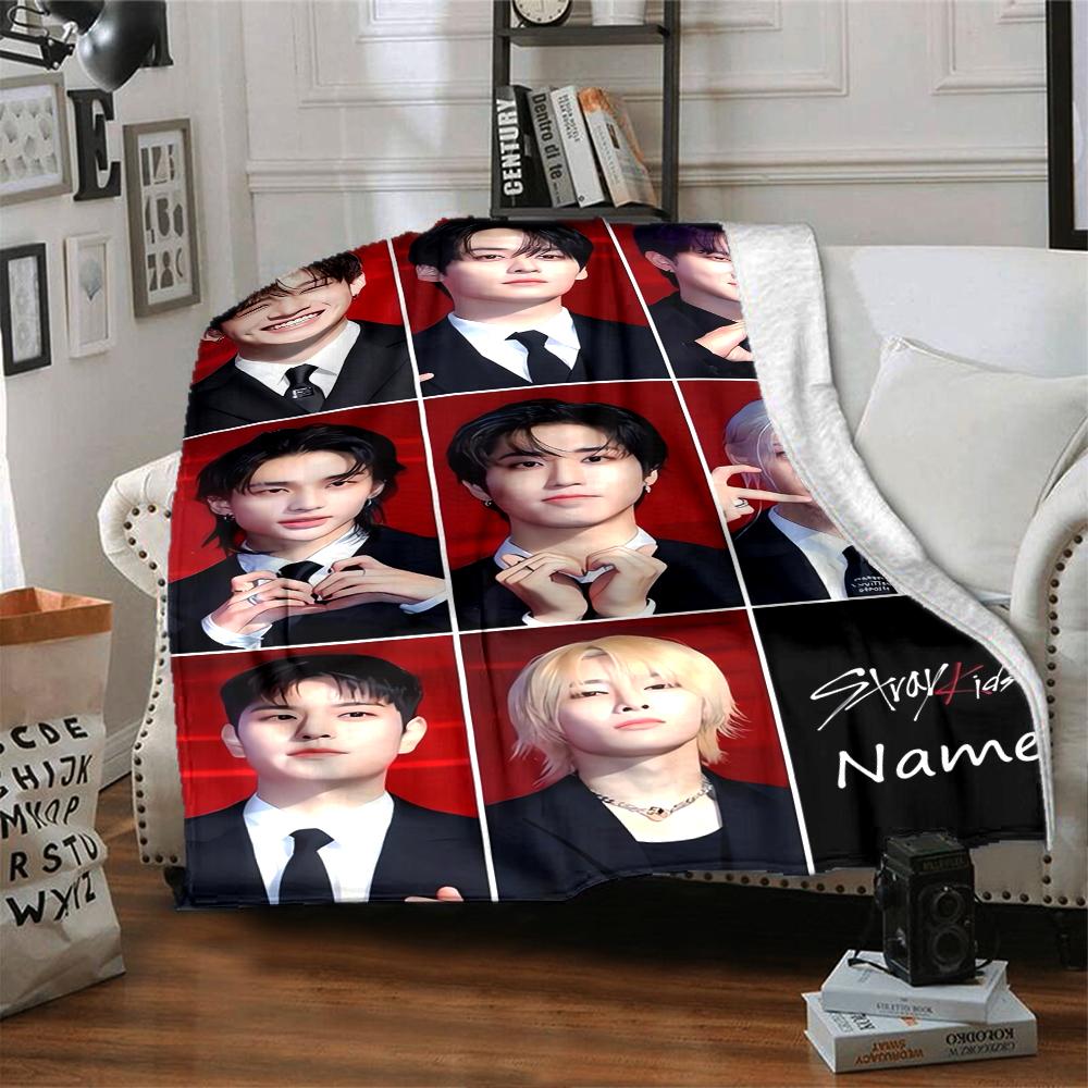 Custom Name Stray Kids Theme Printed Blanket - Perfect for Couch, Bed, Travel & Outdoor Use | Machine Washable, Cozy & Durable.