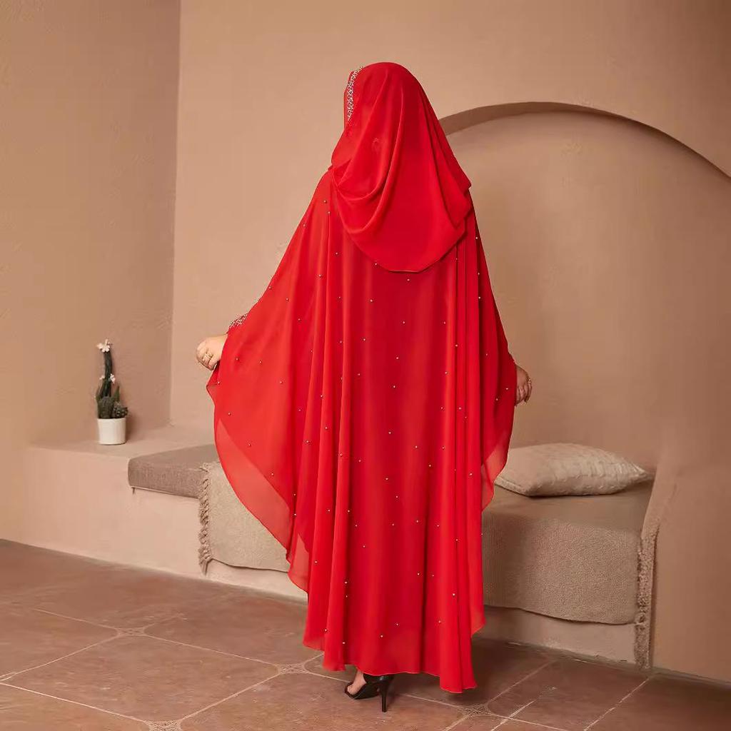 Платье большого размера со стразами и рукавами «летучая мышь» с платком на голове — женское платье в стиле Ближнего Востока и Дубая