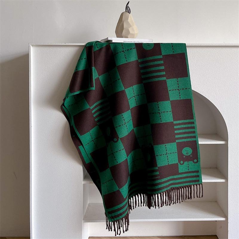 Imitation Cashmere Plaid Bear Scarf Women's Winter Warm Versatile Thickened Scarf New Shawl