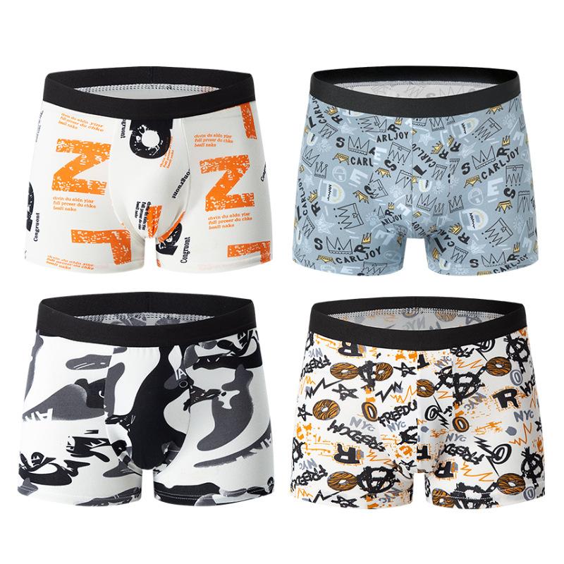 Men's Boxer Briefs 4 Pack Loose Fit Breathable Cotton Underwear Fashion Sexy Multi-Color