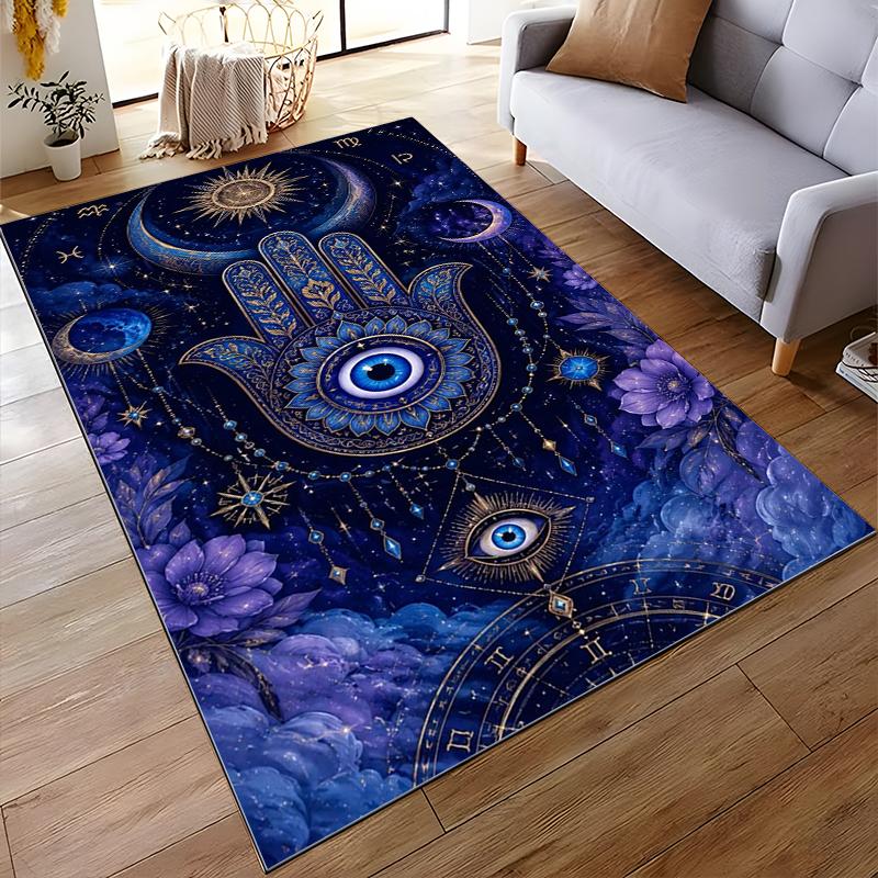 Mystic Hamsa Hand with Evil Eye Design Non-slip rug suitable for living room and bedroom sofas