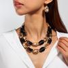Retro Double Layer Punk Patchwork Beaded Necklace & Geometric Clavicle Chain Earrings Set