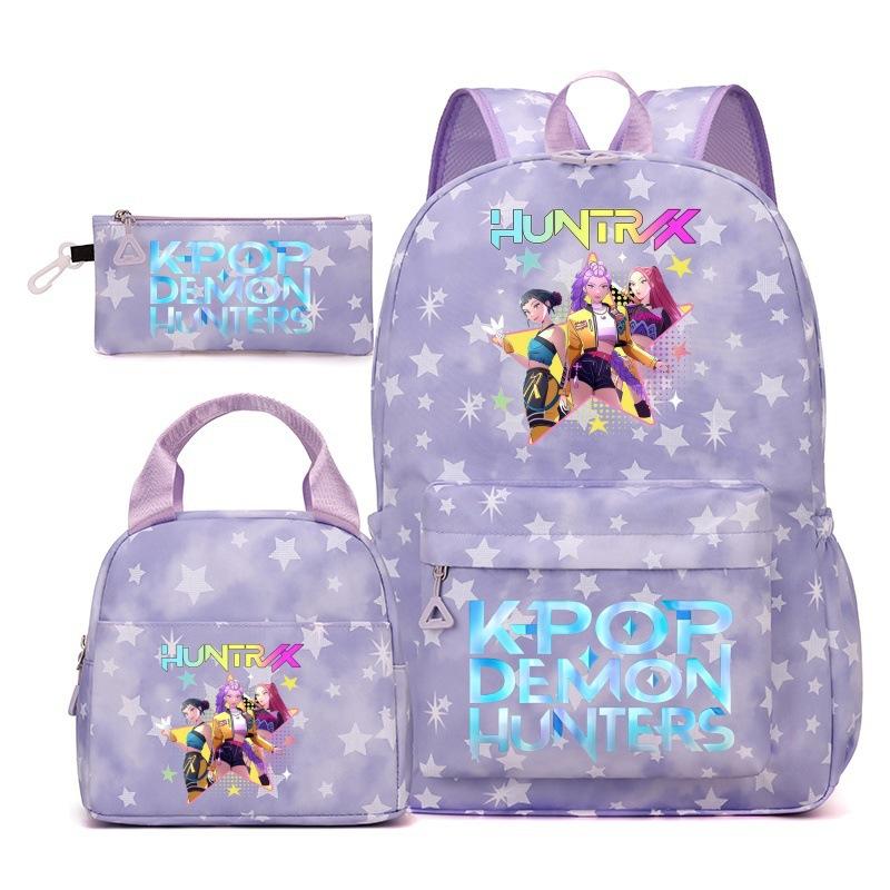 Demon Hunter Backpack Lunch Bag Pencil Case Set for Students - 3-in-1 Durable Waterproof School Supplies Kit less
