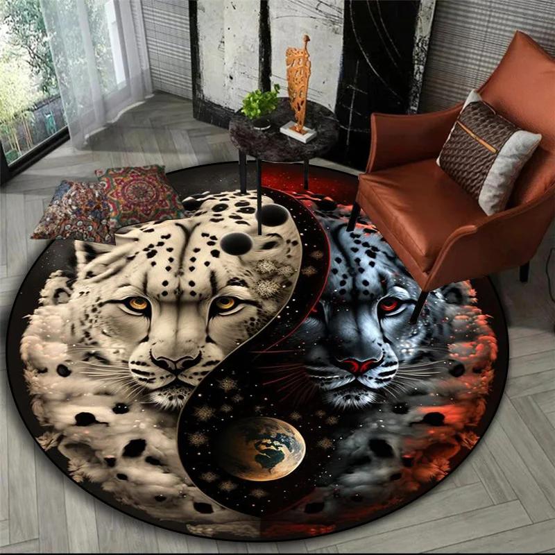 3D printed animal tiger dragon lion tree of life circular carpet computer chair floor mat