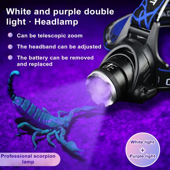 Портативный уличный налобный фонарь для рыбалки, фонарик, скорпион, УФ-свет, USB аккумуляторная светодиодная налобная лампа для ночной рыбалки, кемпинга, бега, охоты