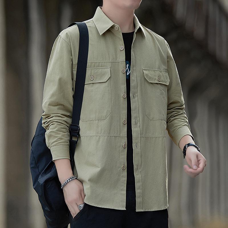 Men's pure cotton shirt, 2026 autumn new style, workwear long-sleeve casual Hong Kong style loose shirt jacket, versatile top