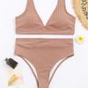 Women's Sexy V-neck Pit Striped Bikini High Waist Split Swimsuit 10 Colors