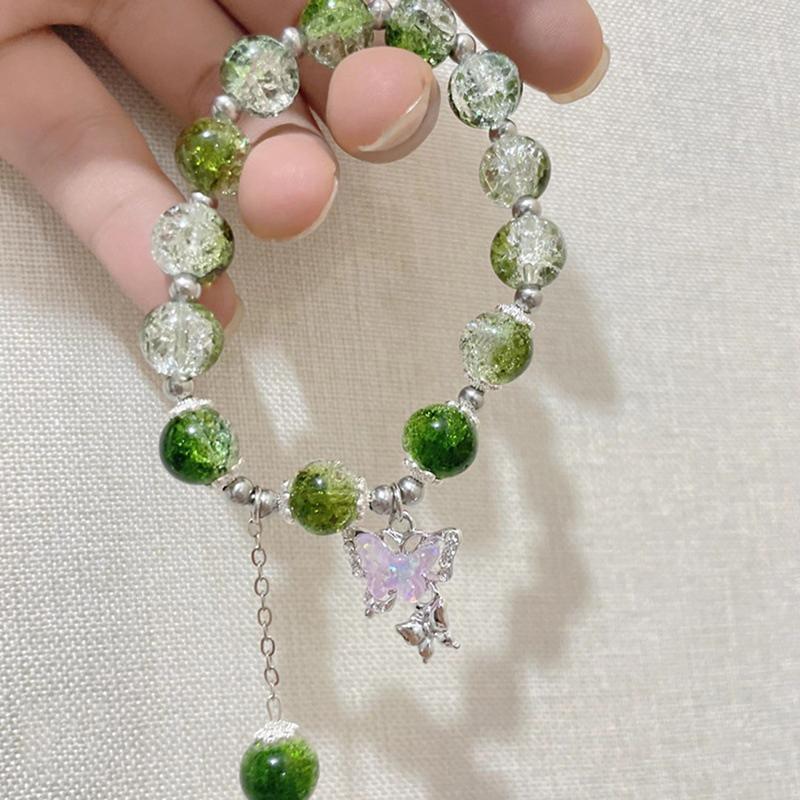 Браслет-нитка из бусин, натуральный кошачий глаз, браслет-бабочка, очаровательный браслет, изысканный, элегантный, для девочек, бусины-бабочки, украшение, ювелирное изделие, подарок