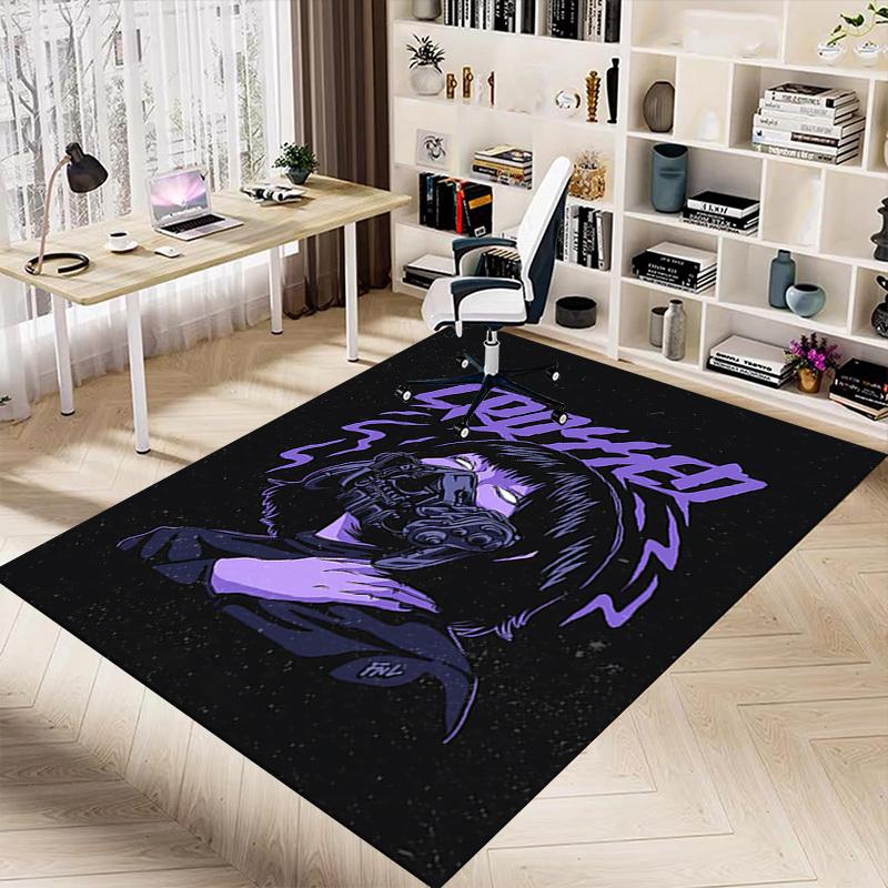 1pc CROSSED MASK Home Office, Durable Polyester Floor Mat with Easy, Office Decor, Urban Style, Nonslip Backing
